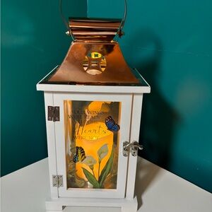 Memory Lantern Charming White Lantern with Copper Top Butterfly Floral Accents